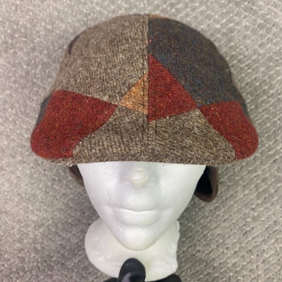 Magill Italy Patchwork Wool Tweed Flat Cap Newsboy Cabbie Hat Medium Ear Flaps - Picture 3 of 10